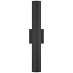 A black vertical cylindrical wall-mounted light fixture, the Sunset Bi-Directional Outdoor LED Wall Washer by Access Lighting (19977LEDMG), with a rectangular base, shown against a white background.