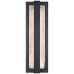 The Riviera LED Outdoor Wall Mount by Access Lighting features a rectangular design with a textured glass center, bordered by a matte black frame and accented by a vertical black strip down the middle.