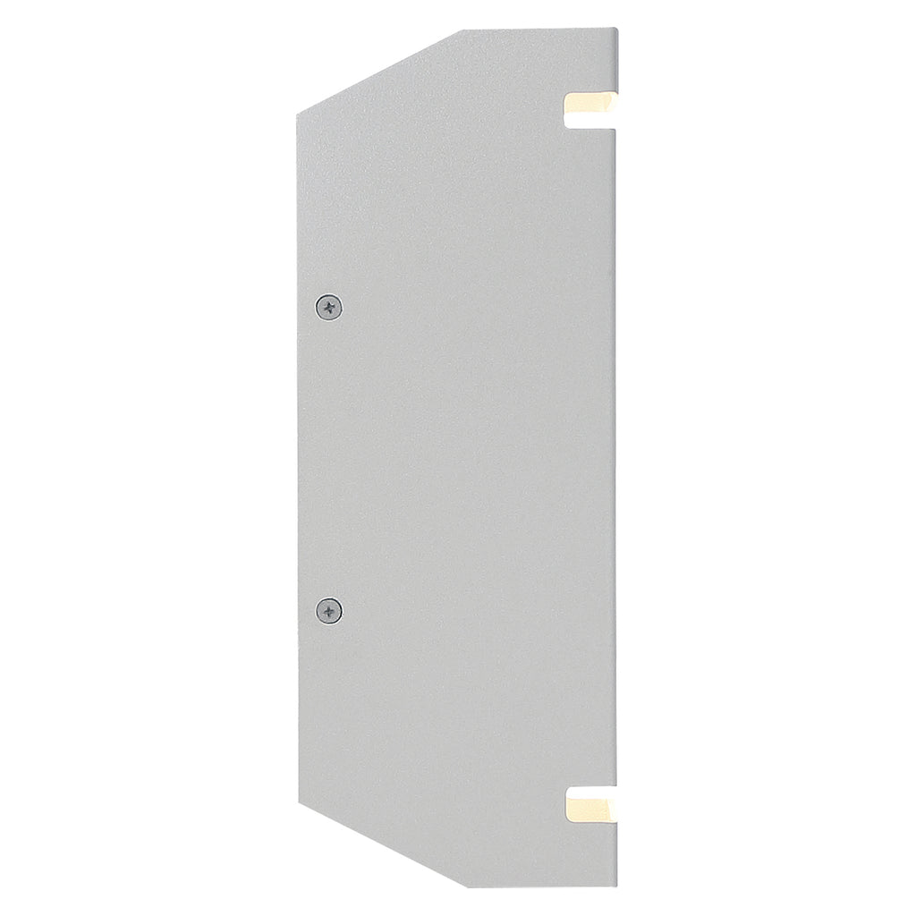 La Vida Bi-Directional Outdoor LED Wall Mount by Access Lighting in Satin, 5.5″ size, featuring a rectangular metal panel with two screws, a beveled top edge, and two rectangular cutouts on the right side, shown isolated on a white background.