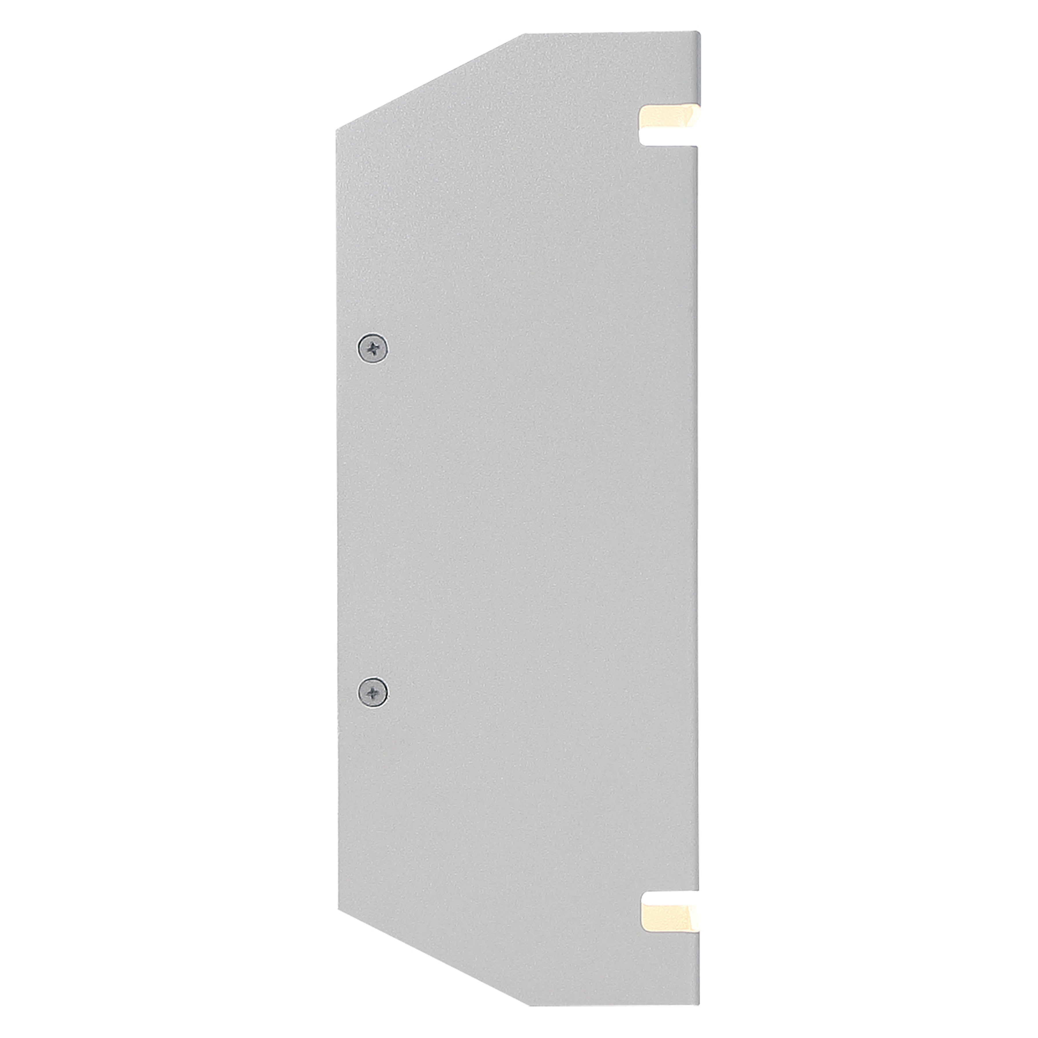 La Vida Bi-Directional Outdoor LED Wall Mount by Access Lighting in Satin, 5.5″ size, featuring a rectangular metal panel with two screws, a beveled top edge, and two rectangular cutouts on the right side, shown isolated on a white background.