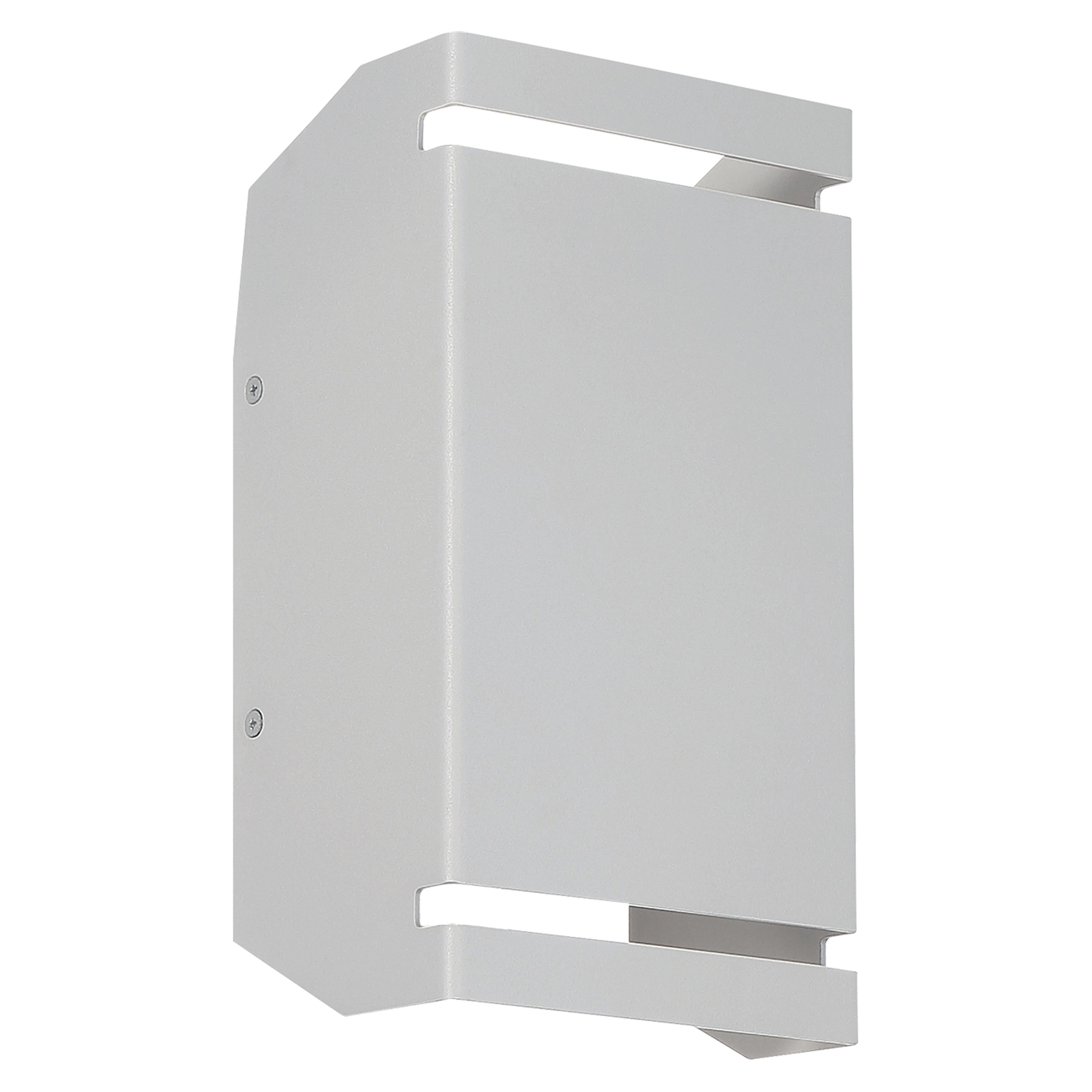 The La Vida Bi-Directional Outdoor LED Wall Mount by Access Lighting features a 5.5″ rectangular design in a satin finish, with open slots at the top and bottom for illumination.