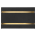 A black rectangular La Vida Bi-Directional Outdoor LED Wall Mount by Access Lighting, measuring 8.75 inches and featuring two parallel horizontal gold bands, is centered on a plain white background.