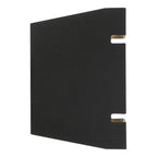 A La Vida Bi-Directional Outdoor LED Wall Mount by Access Lighting in black, featuring two narrow gold-colored accents along one edge, is shown against a white background.