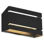 The La Vida Bi-Directional Outdoor LED Wall Mount by Access Lighting features a rectangular black design with open top and bottom, emitting light from the middle section.