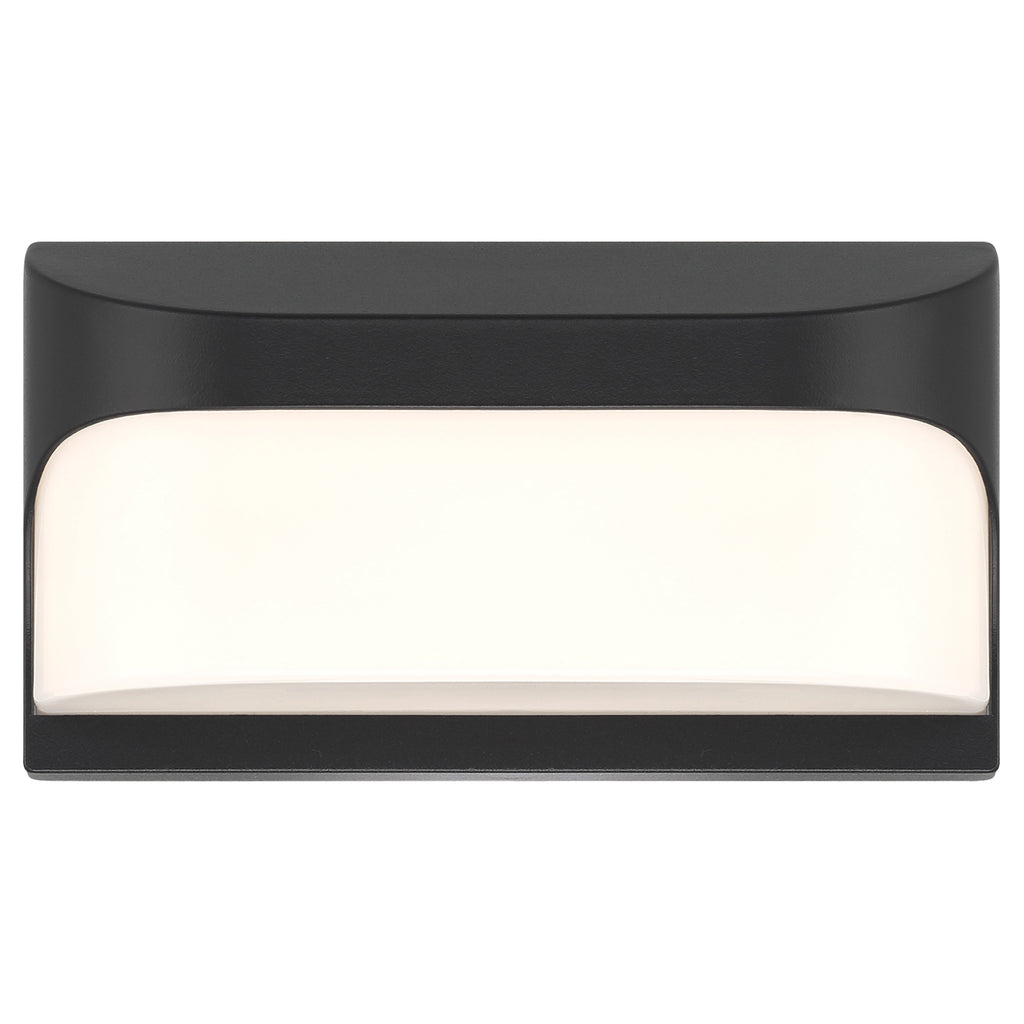 The Access Lighting Laguna Outdoor LED Wall Mount in black features a rectangular design with a frosted white center panel, suitable for both indoor and outdoor use.