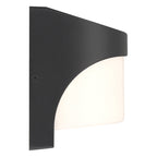 Laguna Outdoor LED Wall Mount by Access Lighting, featuring a black frame and frosted white curved glass cover, photographed against a white background.
