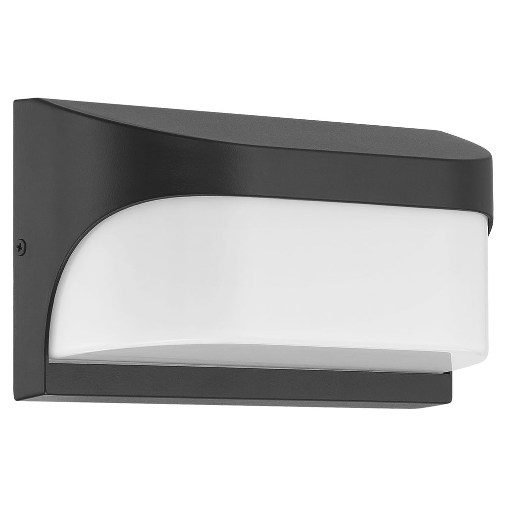 Laguna Outdoor LED Wall Mount by Access Lighting, featuring a black frame and frosted white cover, displayed against a white background.
