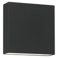 The Strand Bi-Directional Outdoor LED Wall Mount by Access Lighting is a square black wall-mounted fixture featuring a subtle glow emanating from its bottom edge.
