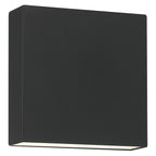 The Strand Bi-Directional Outdoor LED Wall Mount by Access Lighting is a square black wall-mounted fixture featuring a subtle glow emanating from its bottom edge.