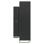 Strand Bi-Directional Outdoor LED Wall Mount by Access Lighting, featuring a minimalist rectangular black design, shown front-facing against a white background.