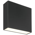 The Access Lighting Strand Bi-Directional Outdoor LED Wall Mount, a modern rectangular black wall fixture featuring a diffused white light panel on one side, is photographed against a white background.