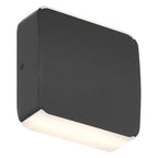 Access Lighting’s Newport Bi-Directional Outdoor LED Wall Mount in black features diffused white panels on the top and bottom, displayed against a white background.