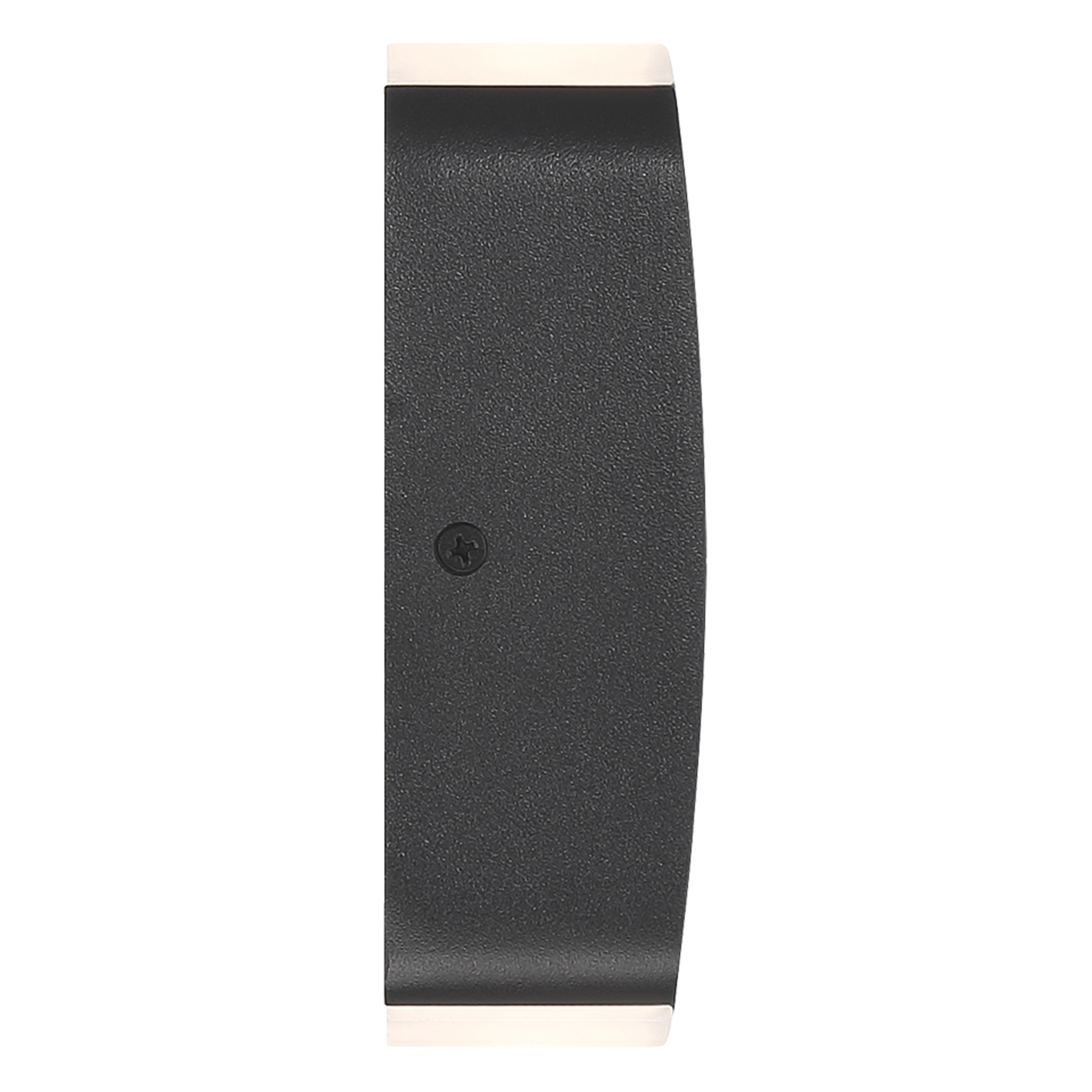 A front view of the Access Lighting Newport Bi-Directional Outdoor LED Wall Mount in black, featuring a curved rectangular design with illuminated edges.
