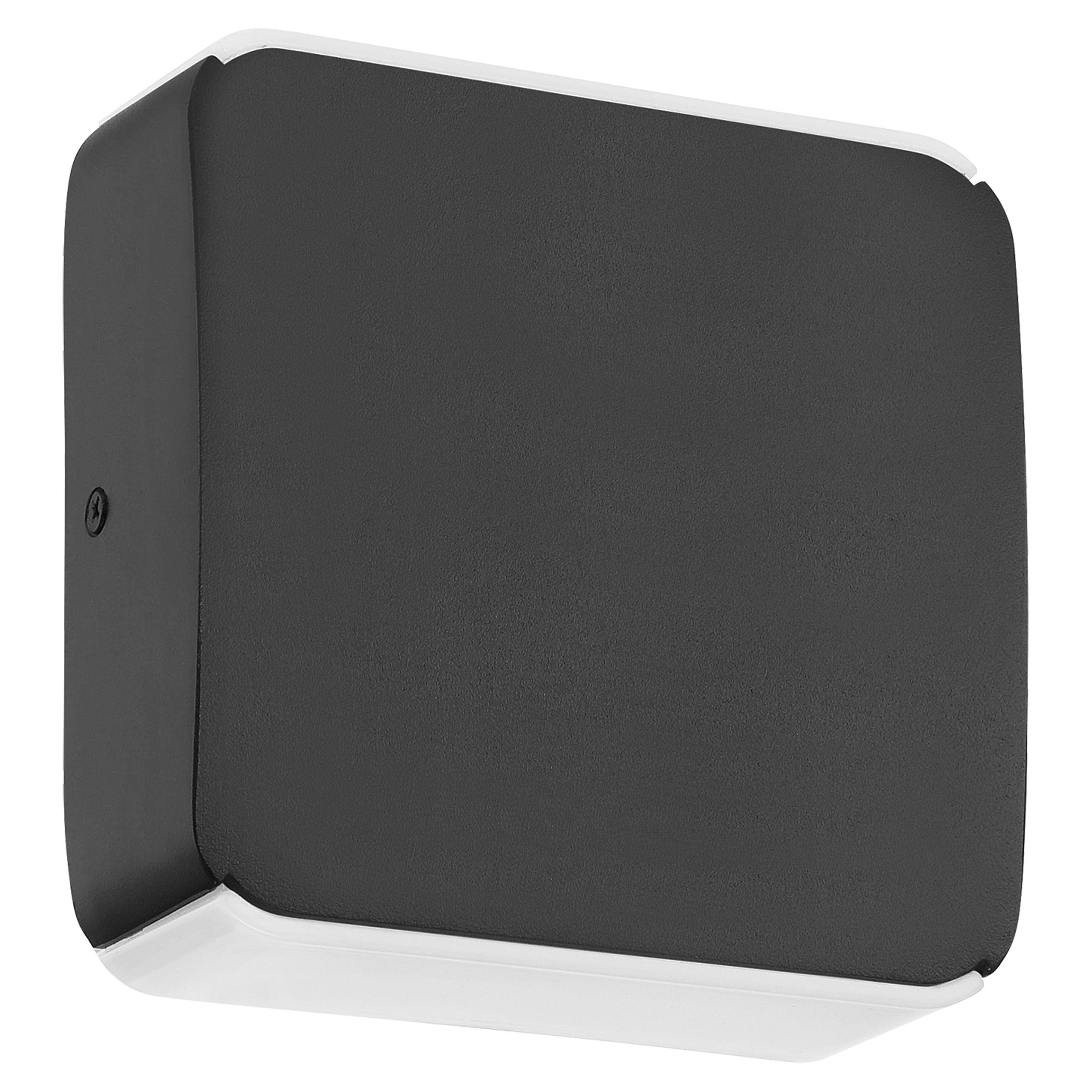 Newport Bi-Directional Outdoor LED Wall Mount by Access Lighting, featuring a minimalist rectangular black and white design, is shown wall-mounted against a white background.
