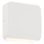 The Newport Bi-Directional Outdoor LED Wall Mount by Access Lighting features a white rectangular design with rounded corners, emitting a soft glow from both the top and bottom edges.