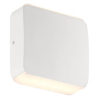 The Newport Bi-Directional Outdoor LED Wall Mount by Access Lighting features a square white design with rounded edges and emits light from both the top and bottom when mounted on a wall.