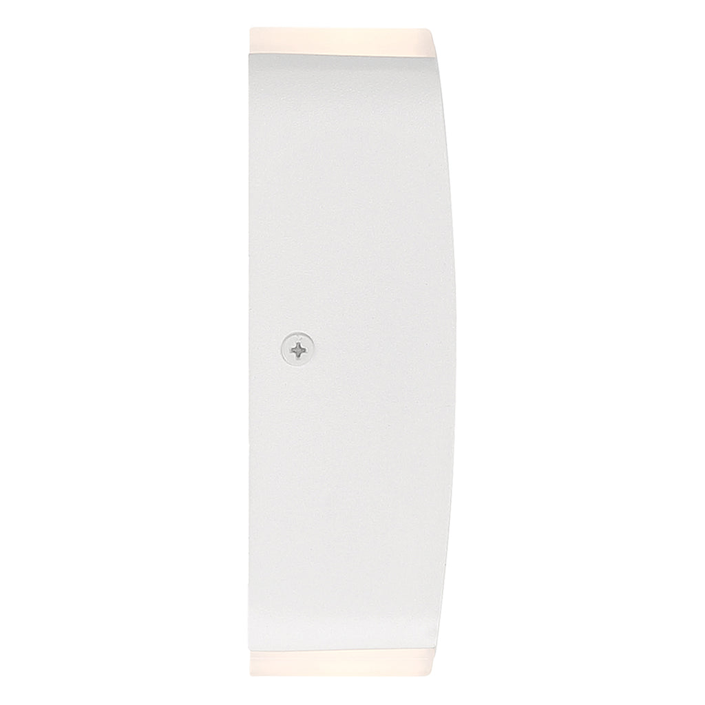 The Newport Bi-Directional Outdoor LED Wall Mount by Access Lighting features a white, slightly curved rectangular design that illuminates both the top and bottom edges.