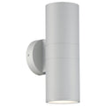 The Matira Dual Bi-Directional Outdoor LED Wall Mount by Access Lighting features a cylindrical design in a satin finish, providing both upward and downward illumination.