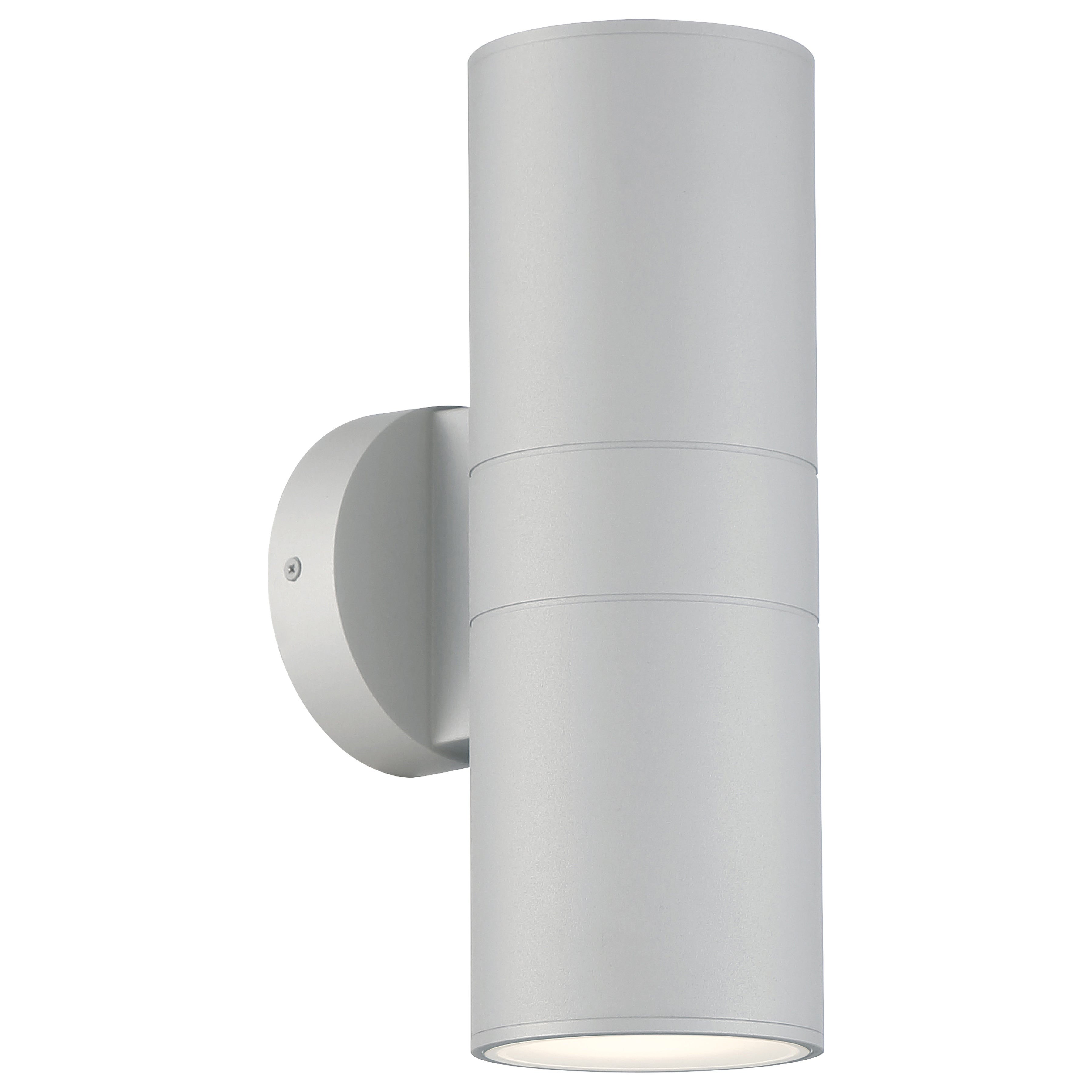 The Matira Dual Bi-Directional Outdoor LED Wall Mount by Access Lighting features a cylindrical design in a satin finish, providing both upward and downward illumination.