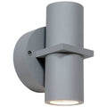 KO Dual Bi-Directional Outdoor LED Wall Mount by Access Lighting features a modern gray cylindrical design with a circular base and flat horizontal accent, ideal for both indoor and outdoor lighting. This fixture offers satin finish and 11W LED illumination.