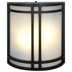 Here is a revised sentence using your product data: The Access Lighting Artemis 2 Light Outdoor LED Wall Mount features a bronze metal frame and a frosted glass shade, beautifully illuminated from within.