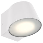 The Access Lighting Ry Bi-Directional Outdoor LED Wall Mount in white features a modern wall-mounted design with a rounded front and frosted cover, emitting a soft, diffuse glow.
