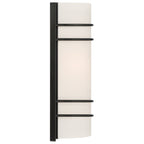 The Access Lighting Cassi 2 Light Wall Sconce features a frosted white cylindrical shade, elegantly framed both vertically and horizontally by matte black metal bars.