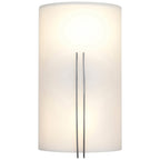 The Prong 2 Light Wall Sconce by Access Lighting features a frosted white glass shade accented by two slender vertical metal prongs at the center, creating a contemporary look illuminated from within.