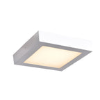 The Strike 2.0 SQ LED Flush Mount by Access Lighting features a square white design with a frosted diffuser, emitting a soft, even glow.