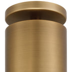 Close-up of the Pint Indoor 1 Light Semi Flush by Access Lighting, featuring a brushed brass cylindrical form with a round, flat top and a smooth metallic surface accented by horizontal grain lines.