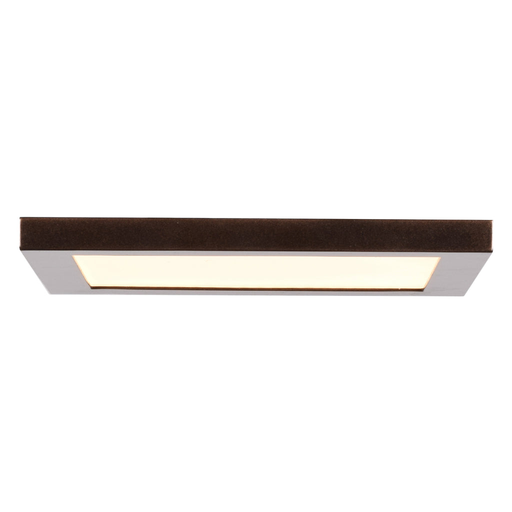 The Boxer LED Flush Mount by Access Lighting features a 5.5″ rectangular illuminated panel framed in bronze, shown from a direct overhead view against a white background.