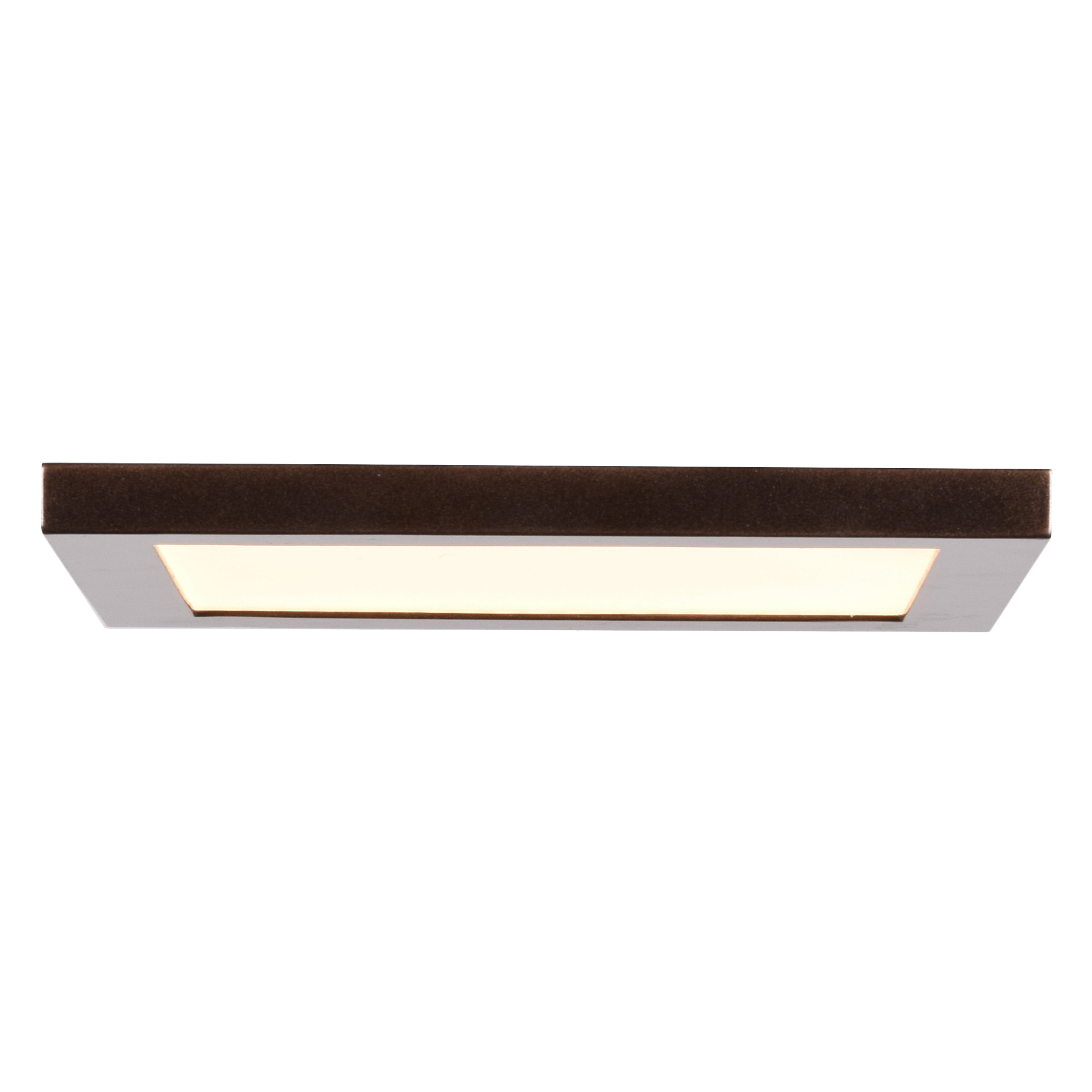 The Boxer LED Flush Mount by Access Lighting features a 5.5″ rectangular illuminated panel framed in bronze, shown from a direct overhead view against a white background.