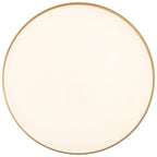 A round, flat, white surface with a thin antique brushed brass border, the Access Lighting Roma Minimus LED Flush Mount is viewed from above against a plain background.
