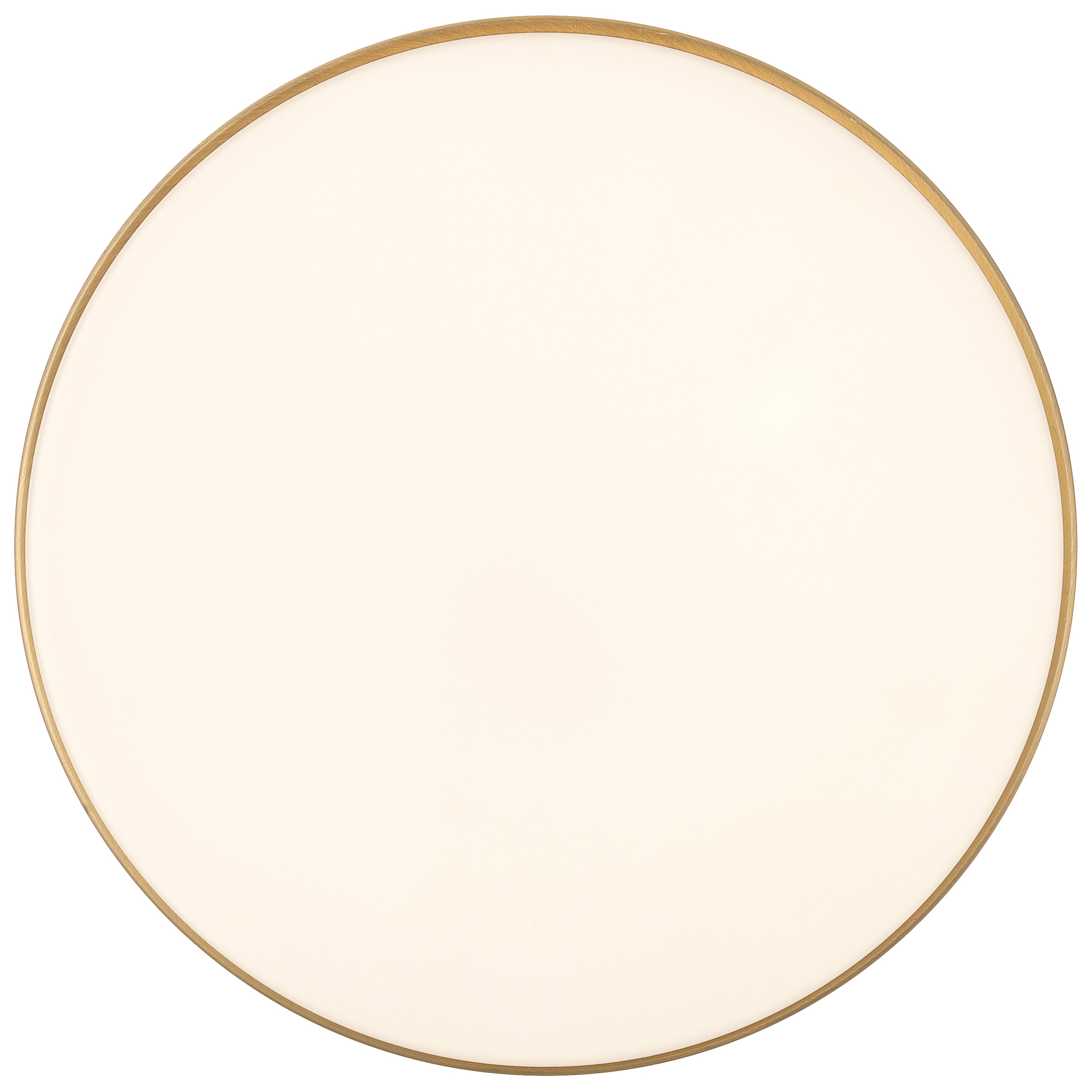 A round, flat, white surface with a thin antique brushed brass border, the Access Lighting Roma Minimus LED Flush Mount is viewed from above against a plain background.