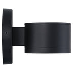 The Ari Bare Outdoor LED Wall Mount by Access Lighting is displayed in a side view, showcasing its black cylindrical design against a white background.