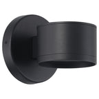 The Ari Bare Outdoor LED Wall Mount by Access Lighting, a black cylindrical fixture, is displayed against a white background.