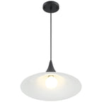 The Costa LED Pendant by Access Lighting features a modern design with a matte black mount and rod, complemented by a round white glass shade encasing the illuminated bulb.