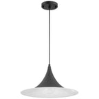 The Costa LED Pendant by Access Lighting features a modern matte black finish and a wide, 15.75″ cone-shaped shade with a white diffuser, suspended from the ceiling by a straight rod.