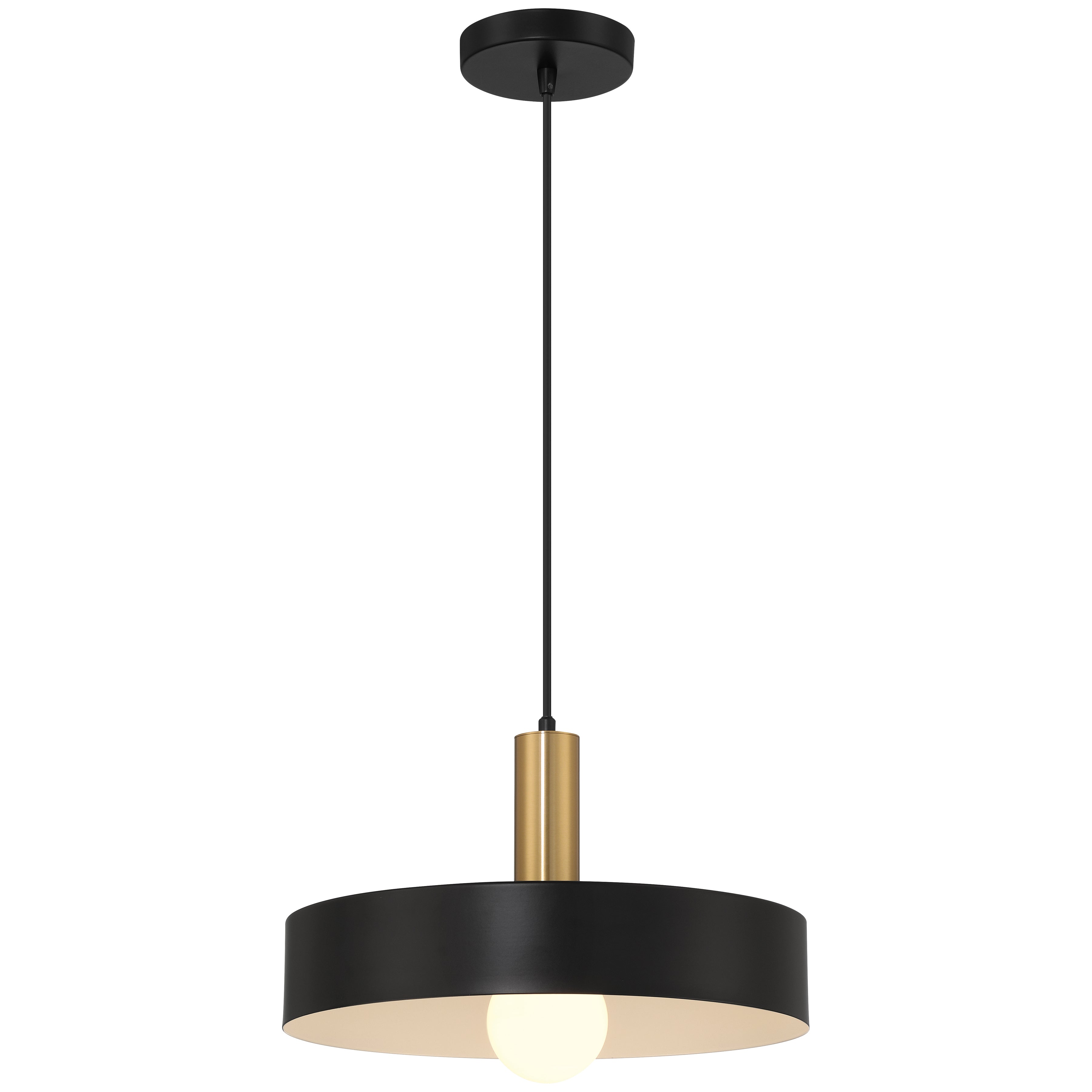 Slate 1 Light Pendant, Black with Antique Brushed Brass