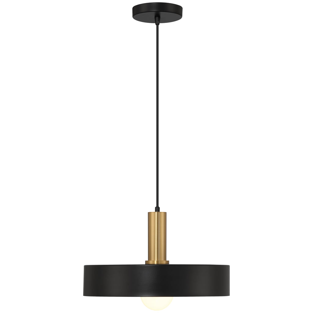 Slate 1 Light Pendant, Black with Antique Brushed Brass