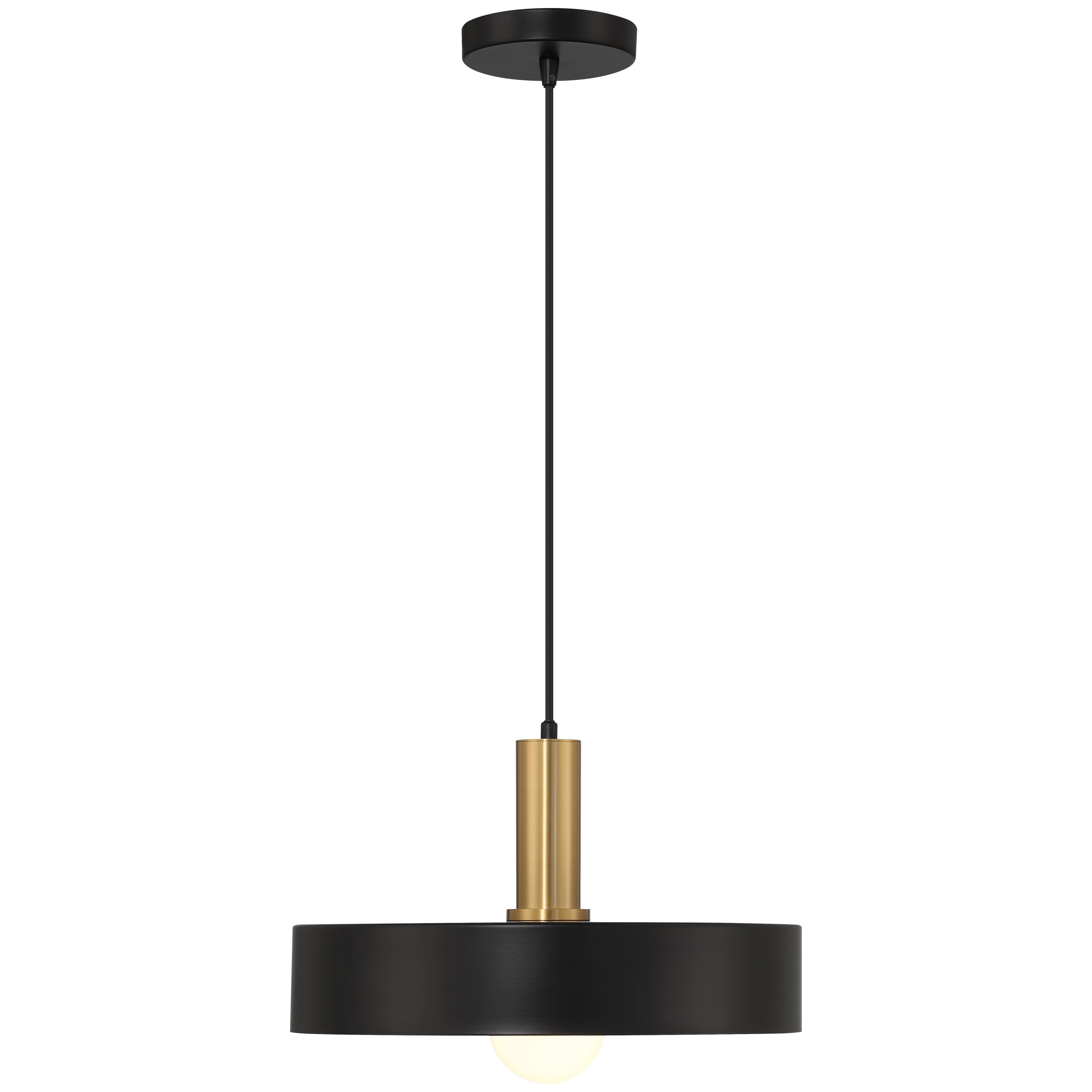 Slate 1 Light Pendant, Black with Antique Brushed Brass