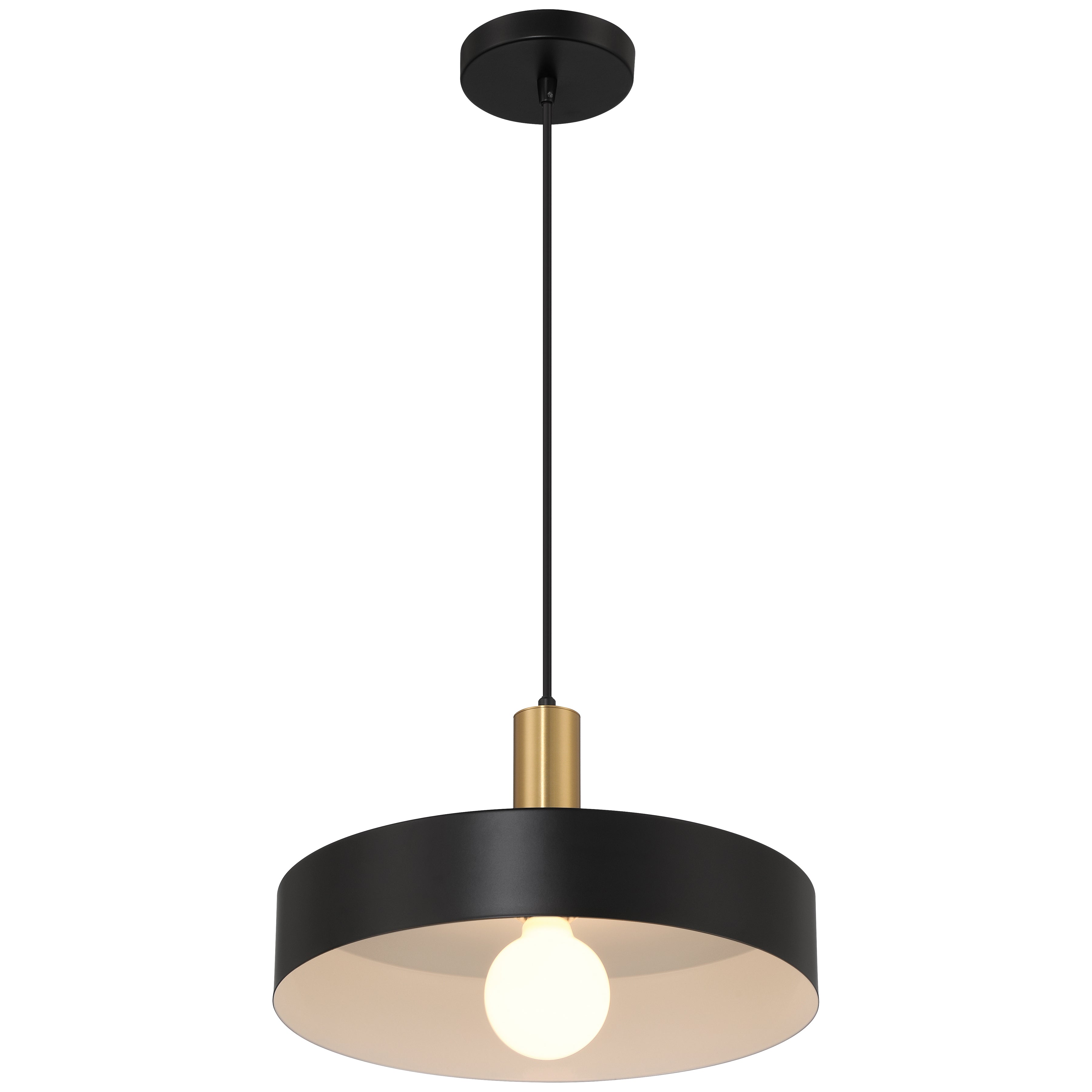Slate 1 Light Pendant, Black with Antique Brushed Brass