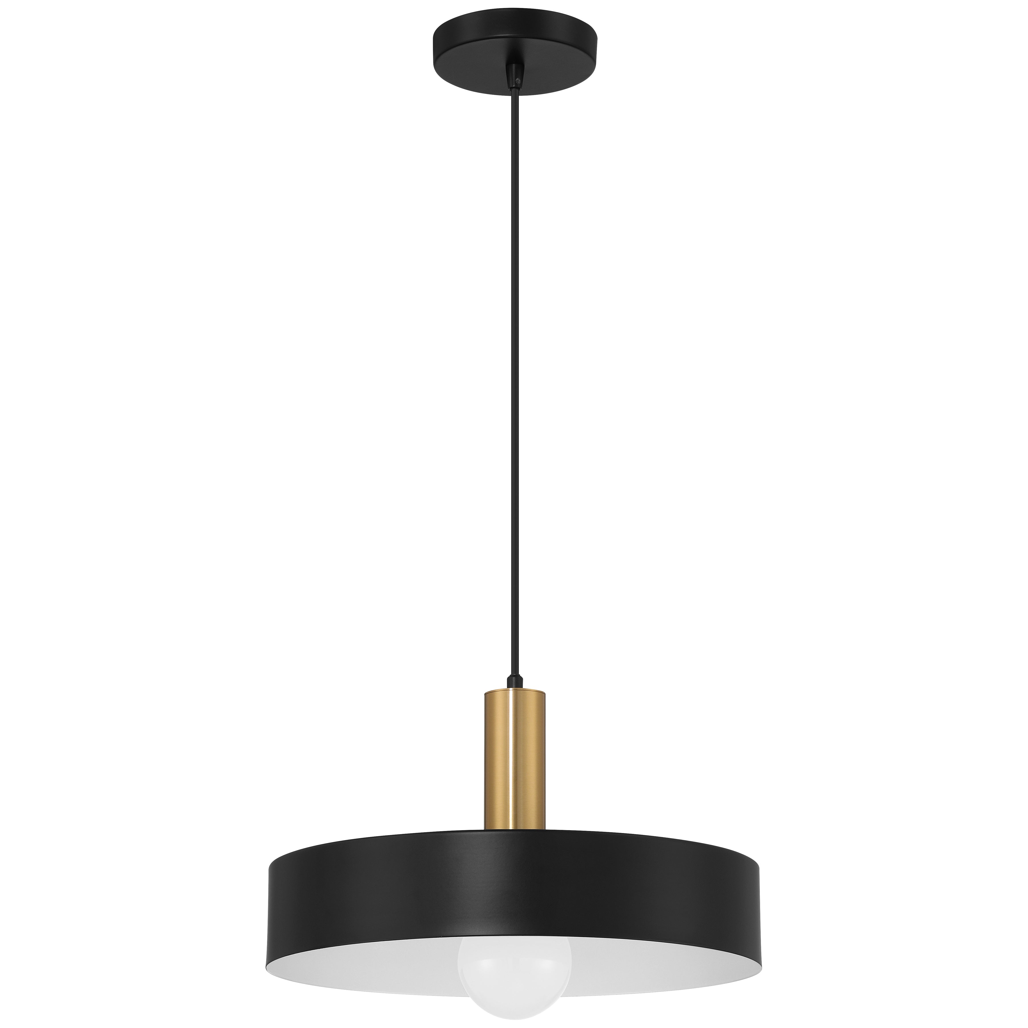 Slate 1 Light Pendant, Black with Antique Brushed Brass