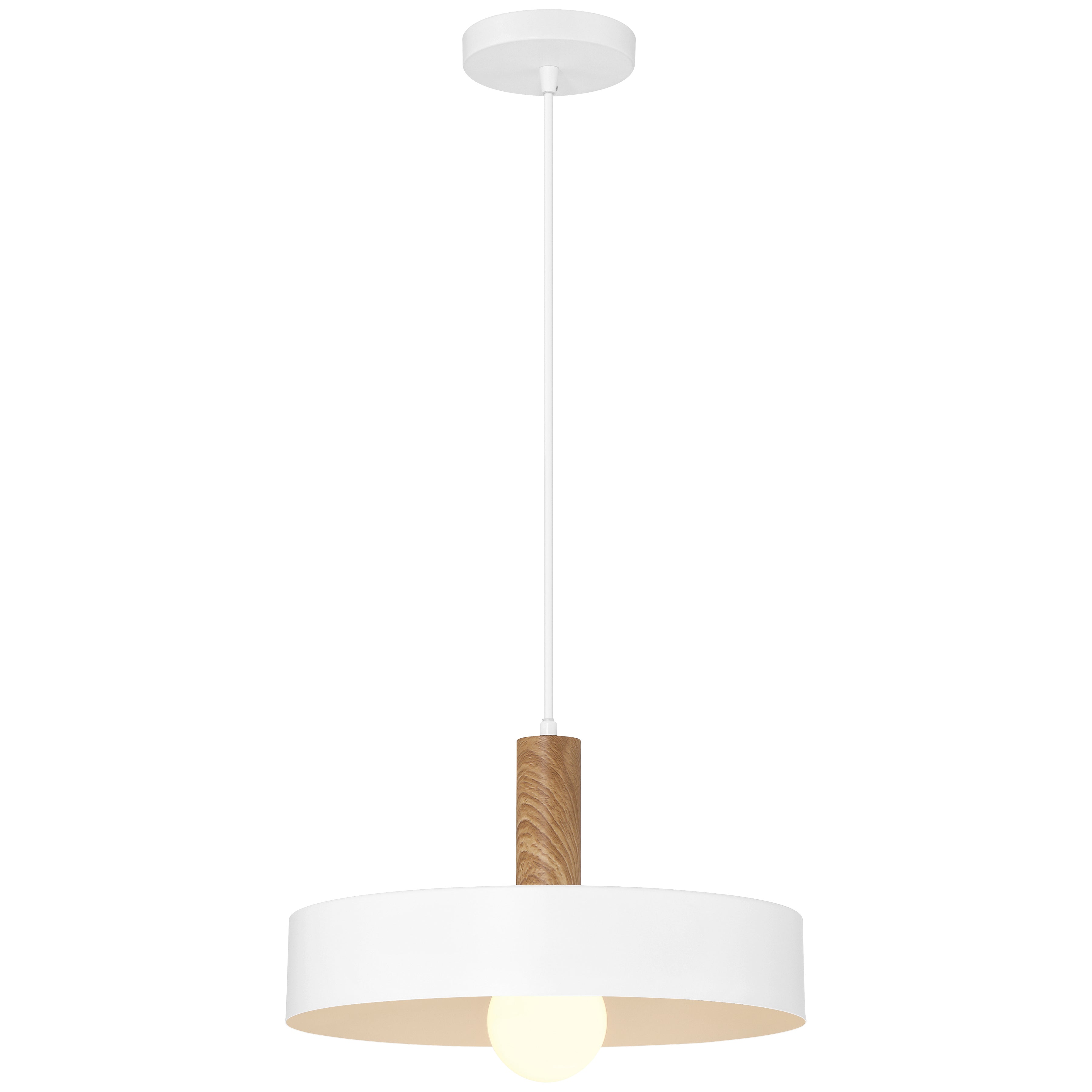 Slate 1 Light Pendant, White with Wood Grain