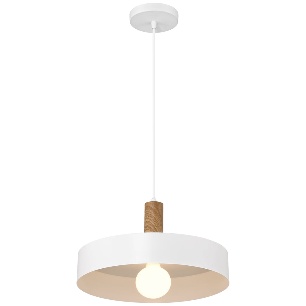 Slate 1 Light Pendant, White with Wood Grain