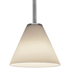 The Martini Pendant (28004-1R-BS/WHT) by Access Lighting features a cone-shaped frosted glass shade and a metal fixture, suspended from the ceiling.