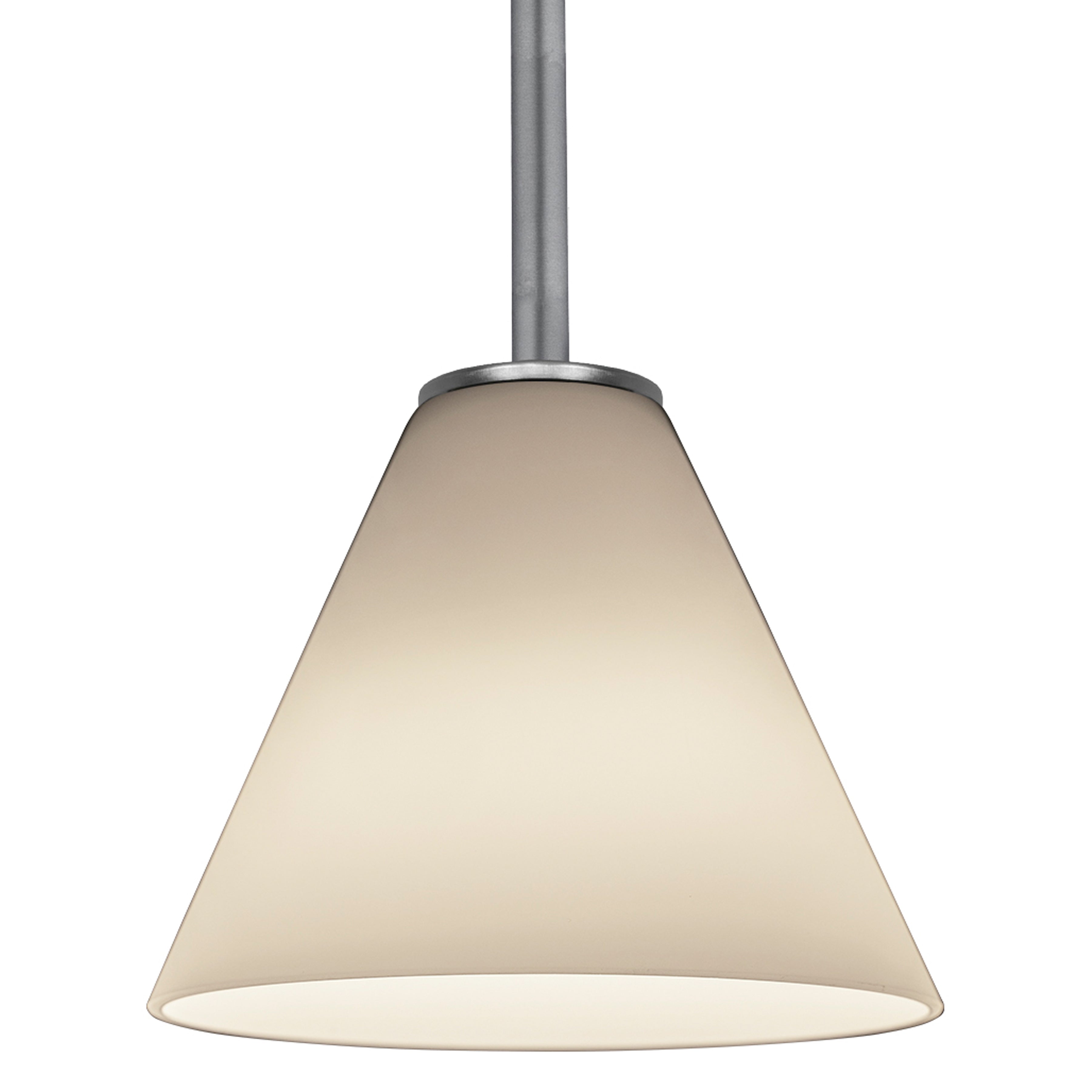 The Martini Pendant (28004-1R-BS/WHT) by Access Lighting features a cone-shaped frosted glass shade and a metal fixture, suspended from the ceiling.