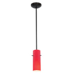 The Access Lighting Cylinder Pendant (28030-1R-ORB/RED) is a ceiling-mounted pendant light featuring a long black rod and a cylindrical red lampshade, shown against a white background.