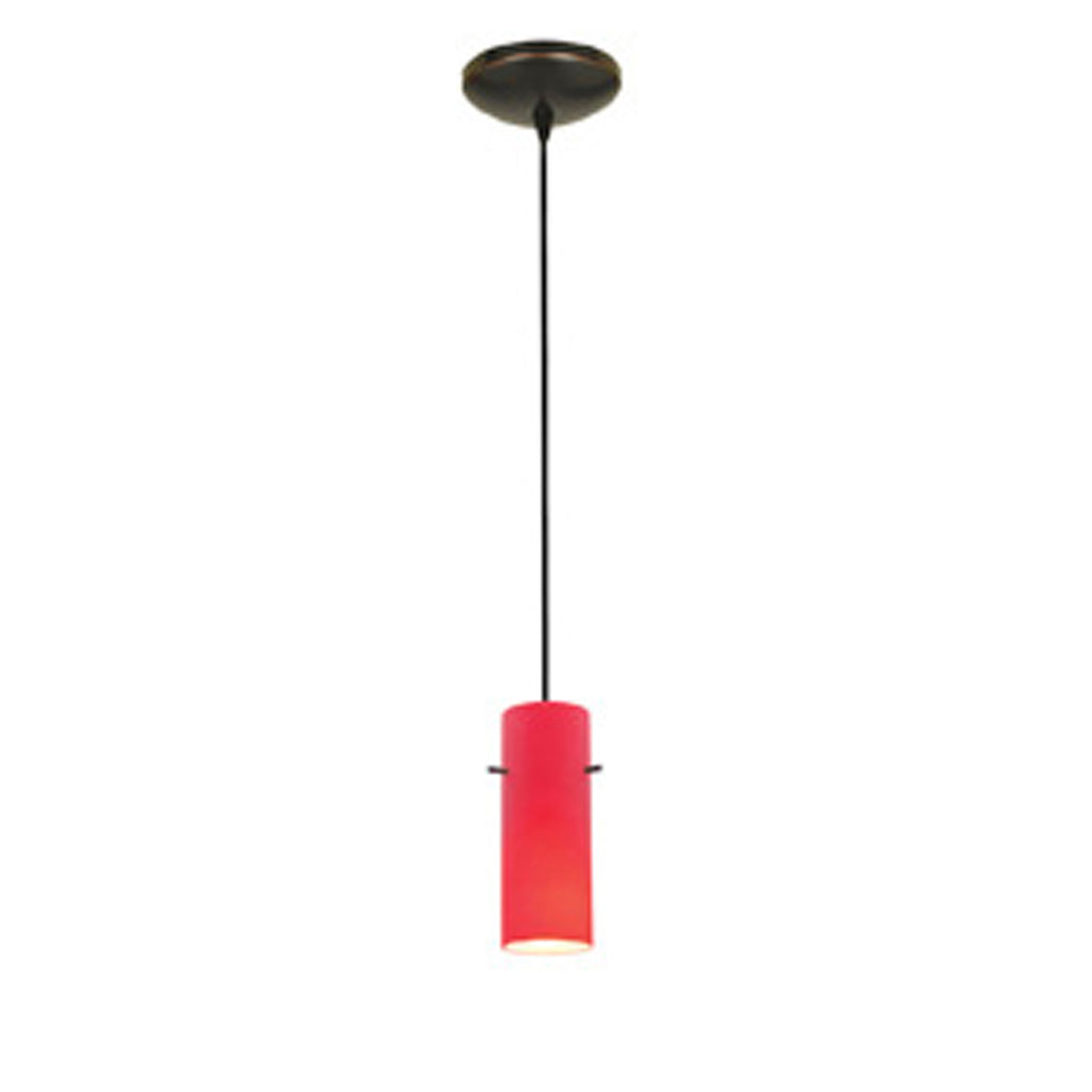 The Access Lighting Cylinder Pendant (28030-1C-ORB/RED) is a ceiling-mounted light featuring a cylindrical red shade suspended from a black cord.