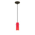 The Access Lighting Cylinder Pendant (28030-1C-ORB/RED) is a ceiling-mounted light featuring a cylindrical red shade suspended from a black cord.
